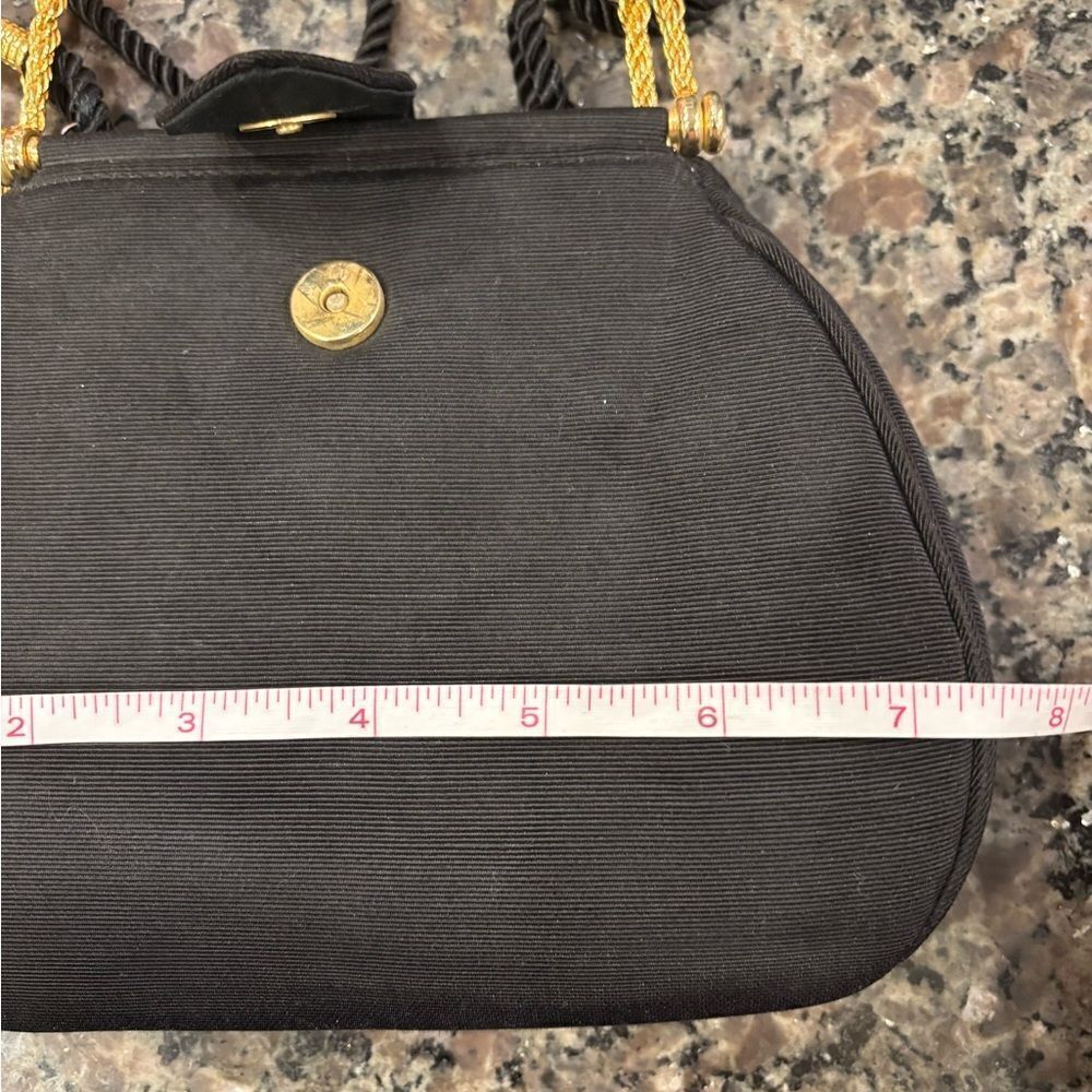 Whiting & Davis Vintage Evening Bag Gold Tone Handles Long Black Strap - Picture 6 of 7